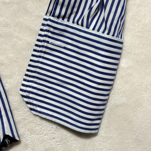 Hudson Room Slim Fitted 80's Two Ply Dress Shirt Striped Blue Mens 15.5 / 35 - Picture 7 of 13